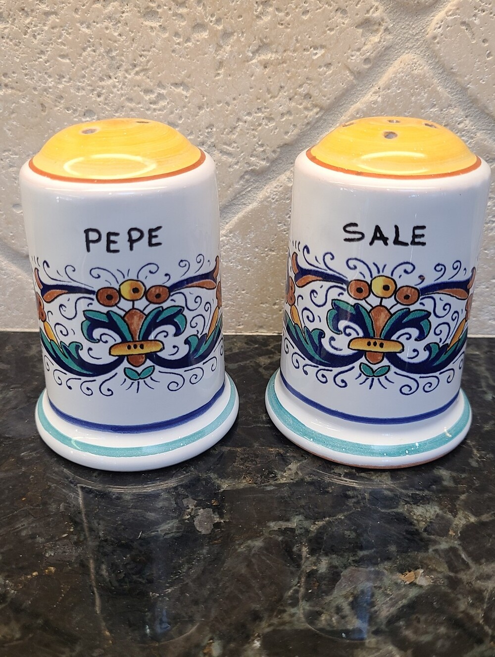 SUR LA TABLE Nova Deruta Salt and Pepper Shakers Excellent Condition.